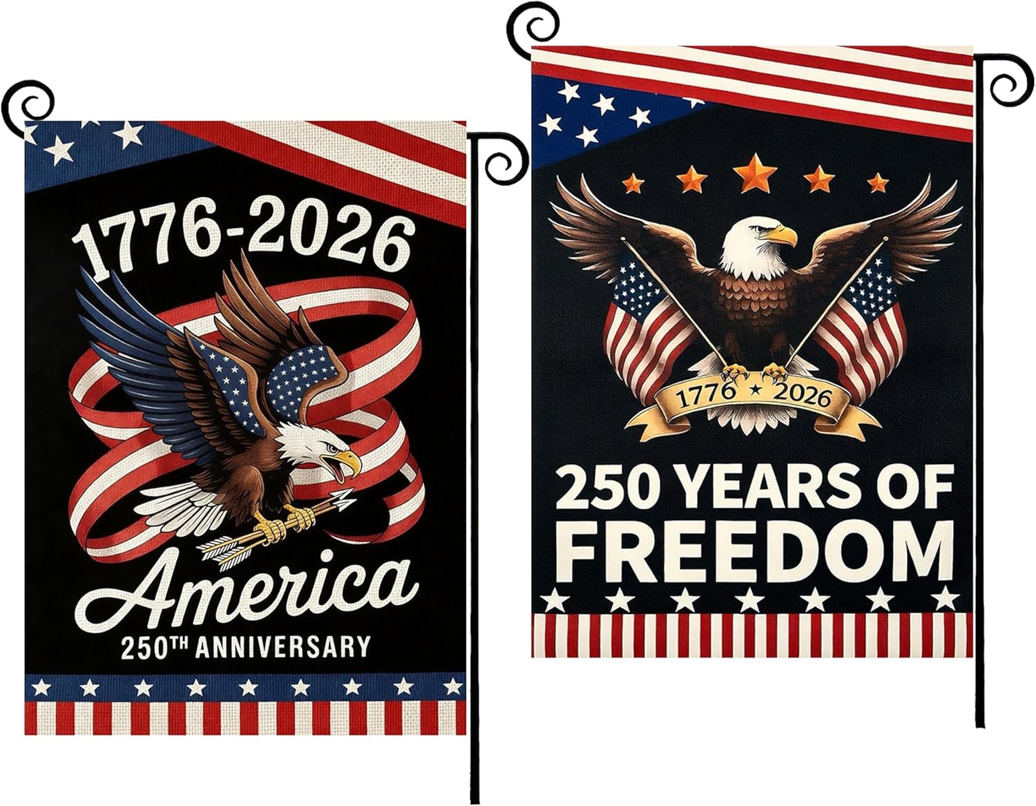 2Pcs 250Th Anniversary American Garden Flag,July 4Th (Eagle-Black,12
