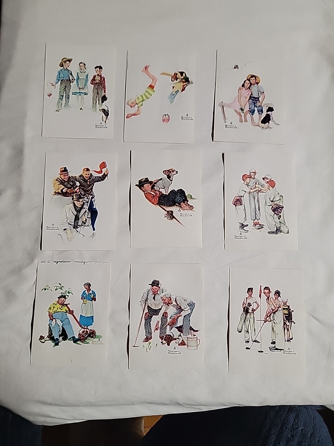 Set Of 9 Vintage Norman Rockwell Painting Copy Postcards Great Shape