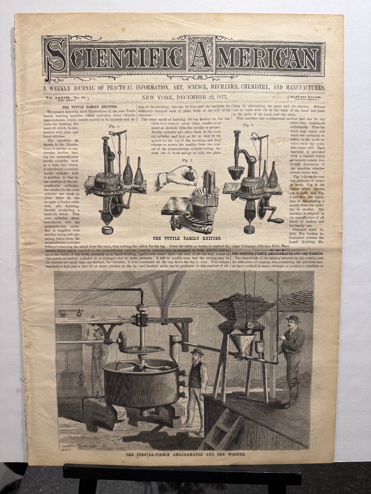 1877 Scientific American Thomas Edison Phonograph First Print Gatling Gun Ad Oil 1877 Scientific American Thomas Edison Phonograph First Print Gatling Gun Ad Oil