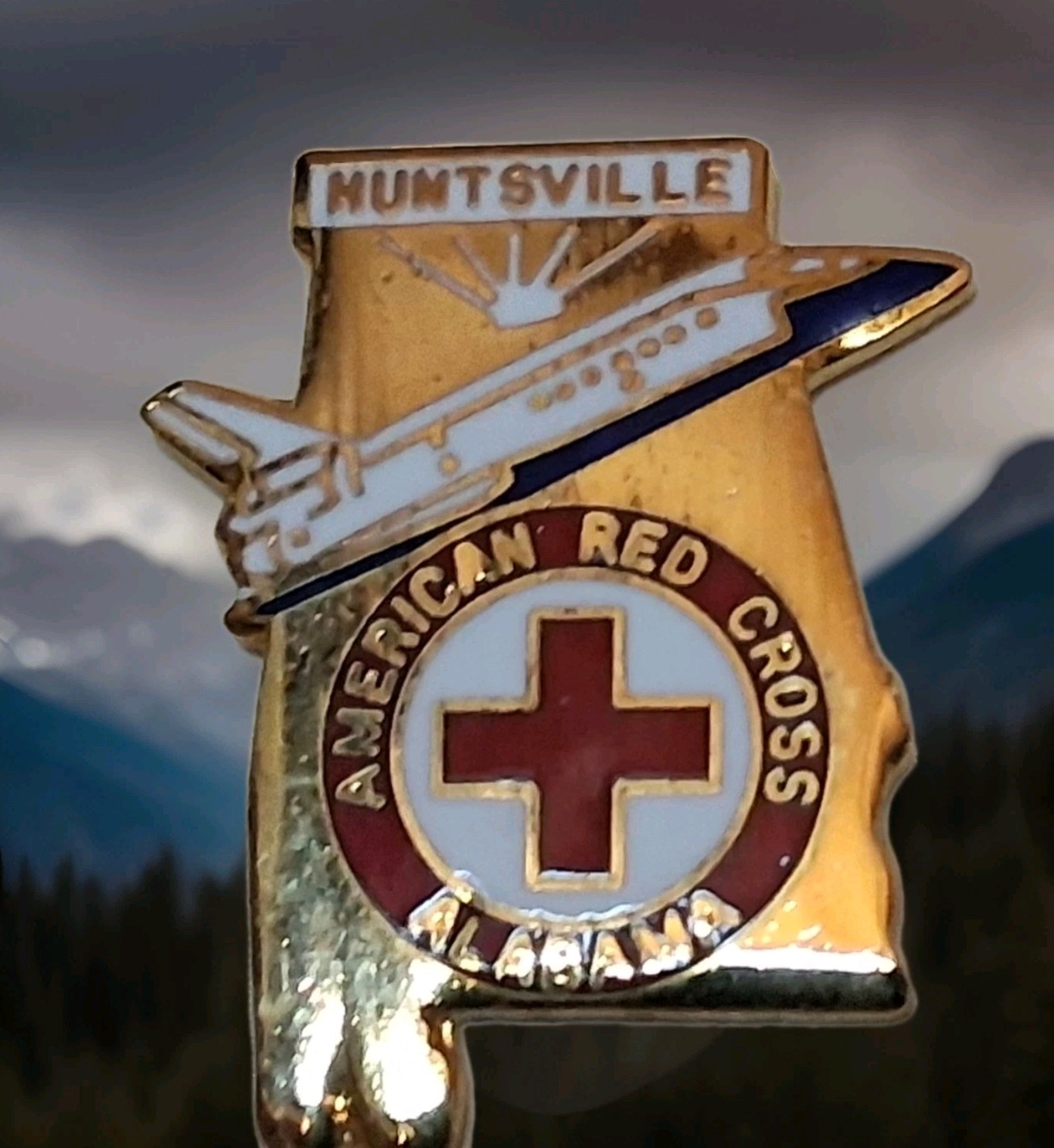 1980\'s Unique Huntsville Alabama Red CROSS HAT LAPEL Pin  Estate Enamel B4
