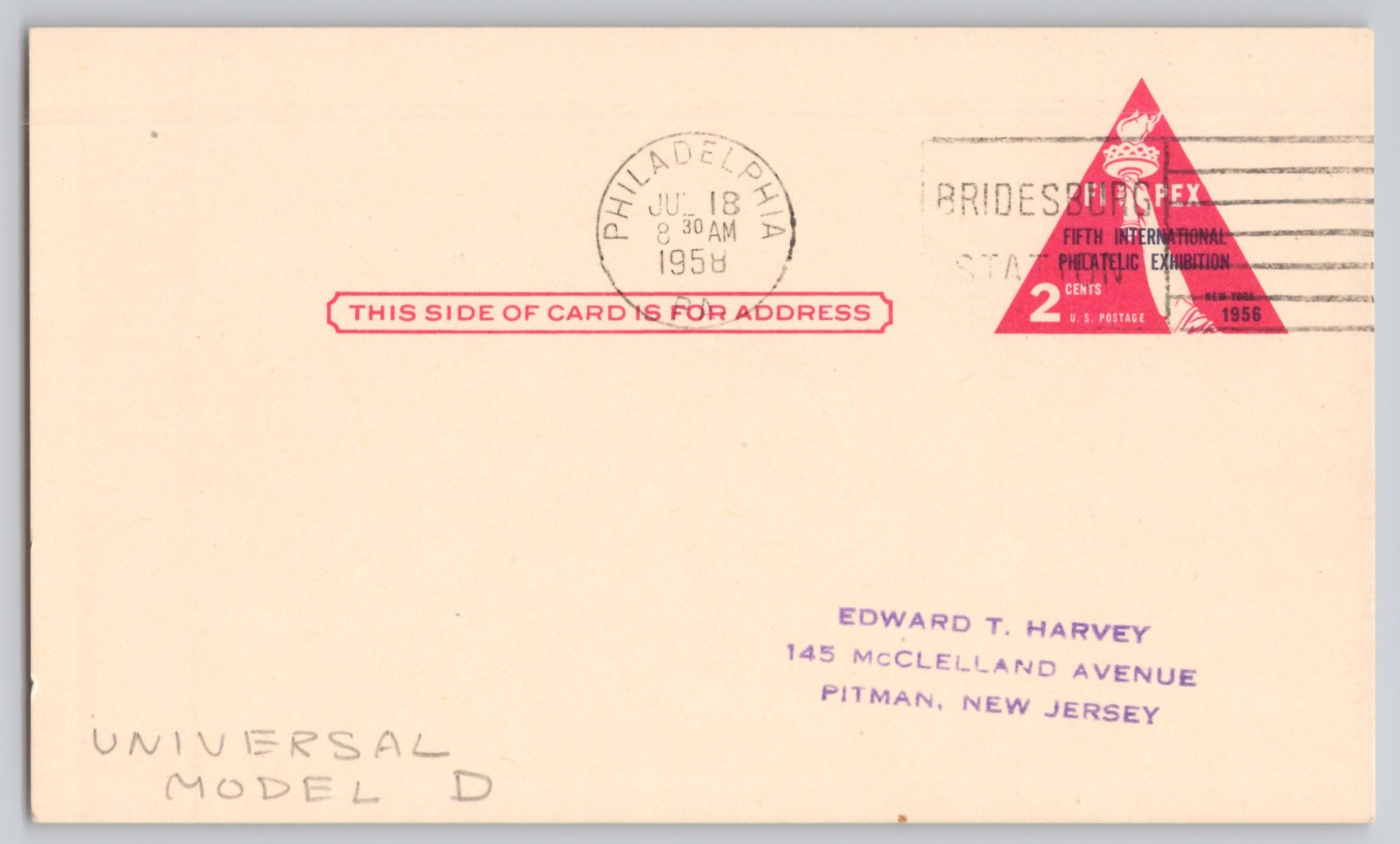 Philadelphia, PA 5th Int\'l Philatelic triangular 2c commemorative Chrome