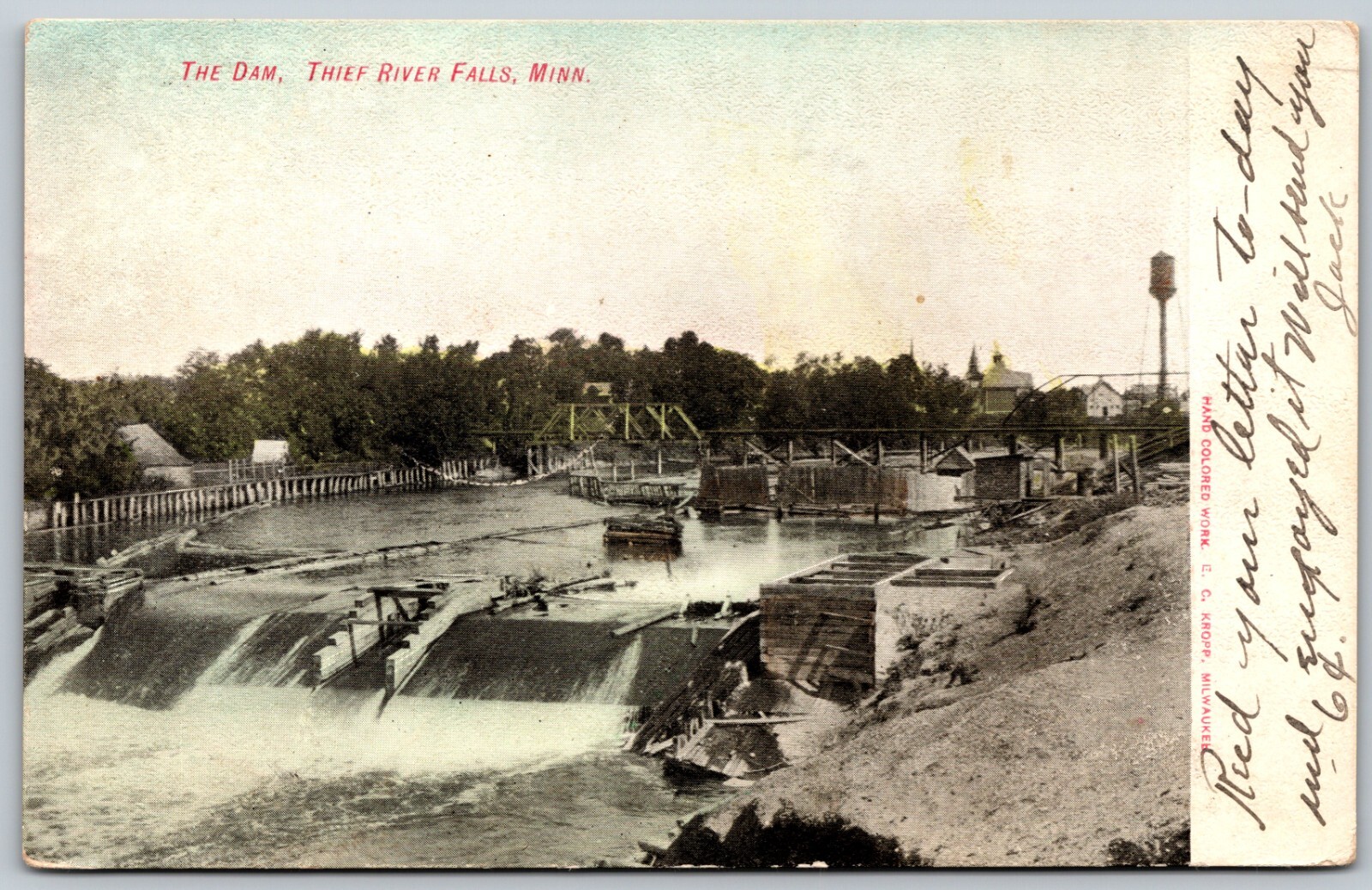 c1908 The Dam Thief River Falls Minnesota ANTIQUE Postcard 2587