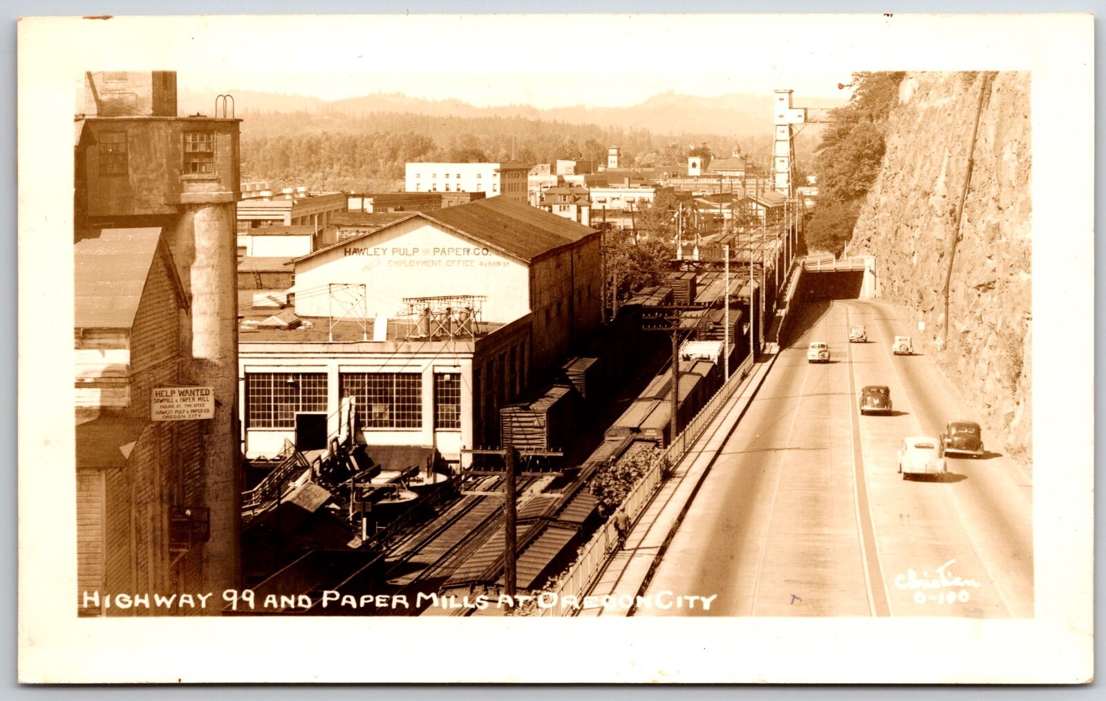 highway 99 and paper mills at oregon city OR real photo RPPC Christian