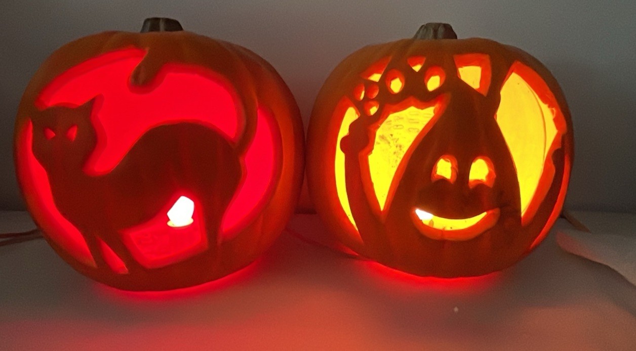 Lot Of 2 VTG PLASTIC FOAM BLOW MOLD HALLOWEEN CUTOUT PUMPKIN LIGHT DECOR