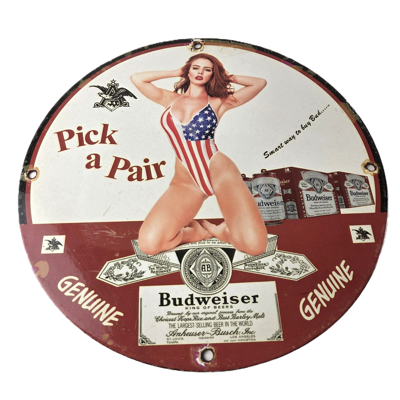 Vintage Budweiser Sign - Adult Beverage Gas Service Station Porcelain Sign