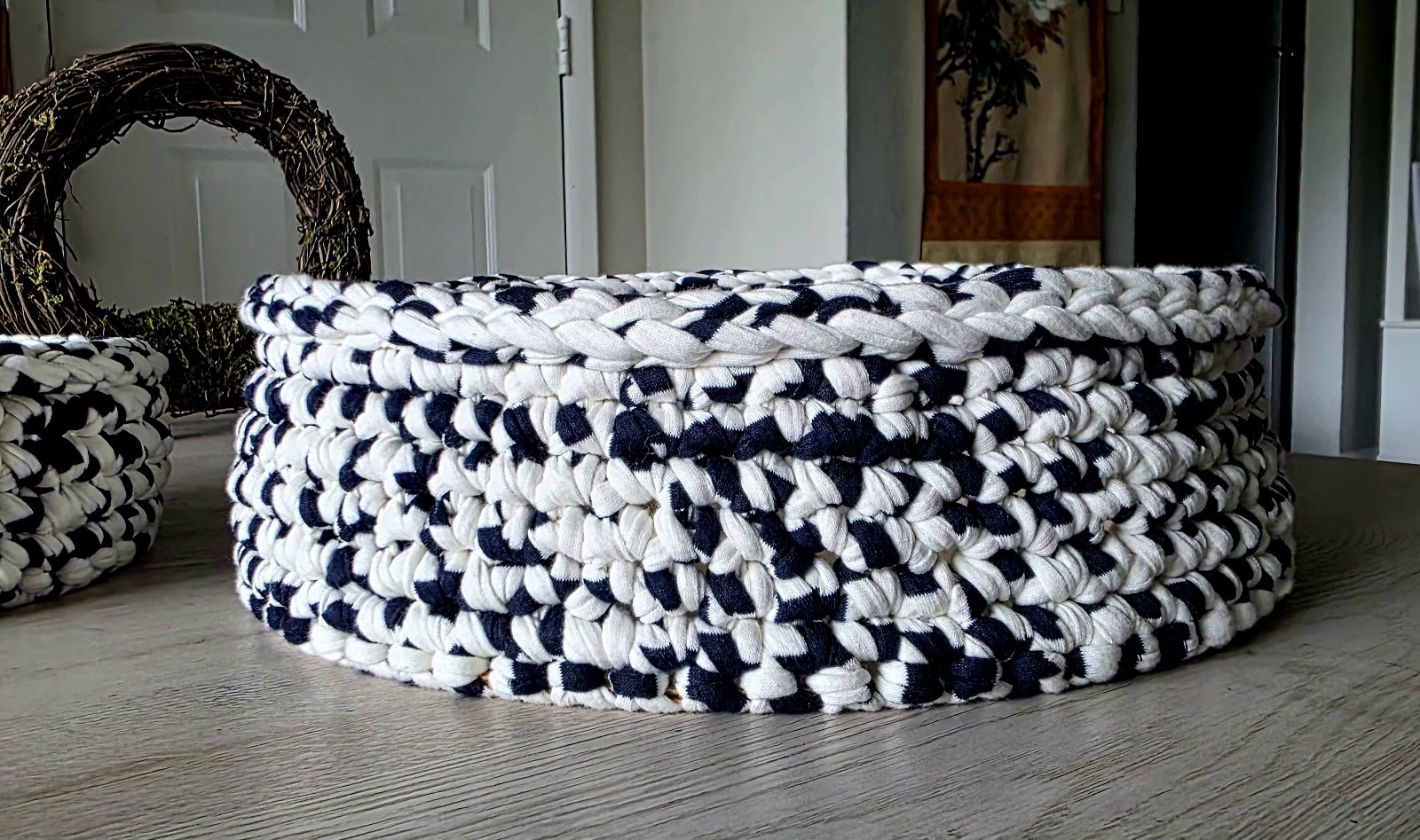 Pair Of Homemade Crochet Baskets