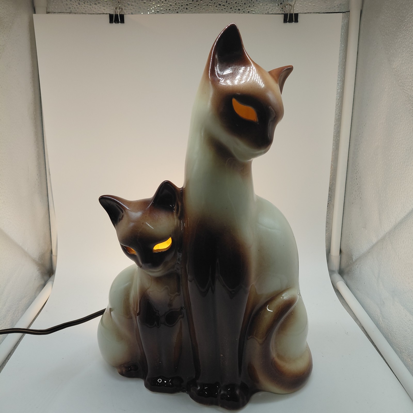 Vintage Howard Kron Siamese Cat TV Lamp MCM Ceramic Mother Kitten Working
