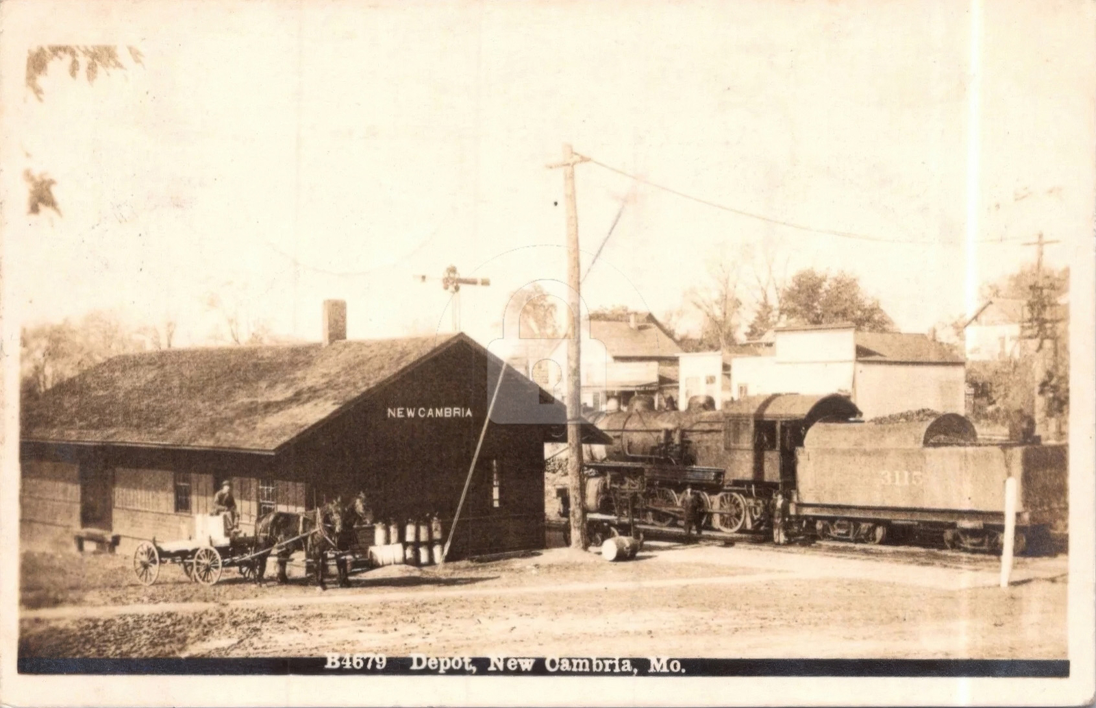New Cambria MO Missouri CB&Q Railroad Train In Station RPPC Photo Postcard COPY