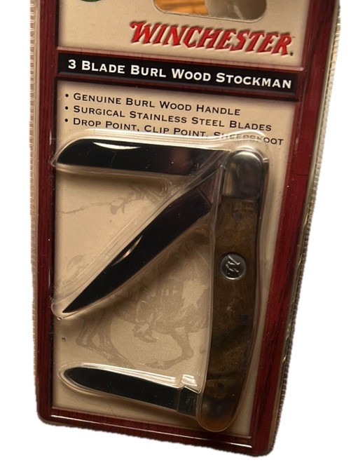 Vtg 2007 Winchester Burl Wood 3-Blade Stockman Knife - Sealed NOS NIB 22-41016
