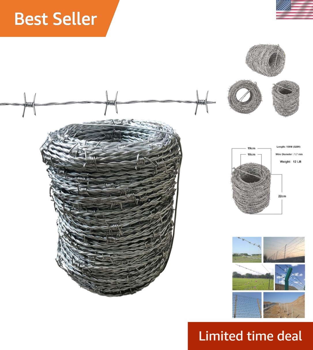 328FT Barbed Wire - Heavy Duty 15 Gauge for Fencing and Crafting Needs 328FT Barbed Wire - Heavy Duty 15 Gauge for Fencing and Crafting Needs
