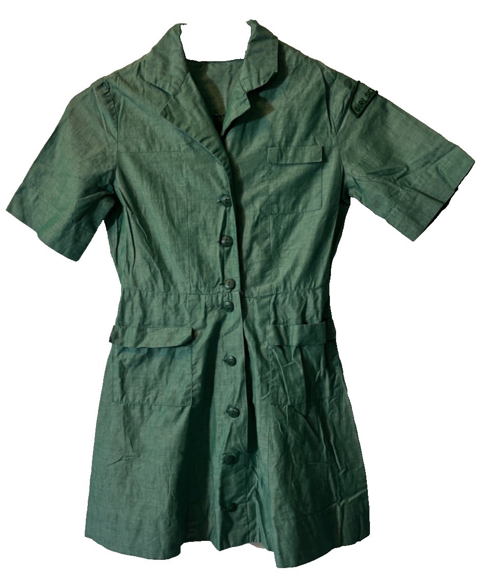 Vintage 1950s Girl Scouts Dress Official Uniform Green Girls Size 10-12