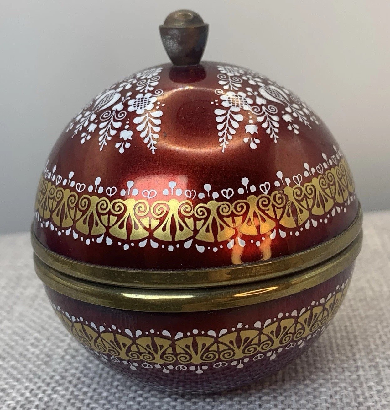1993 Vintage Red Steinbock Brass Enamel Egg Trinket Box Handmade Vienna Austria