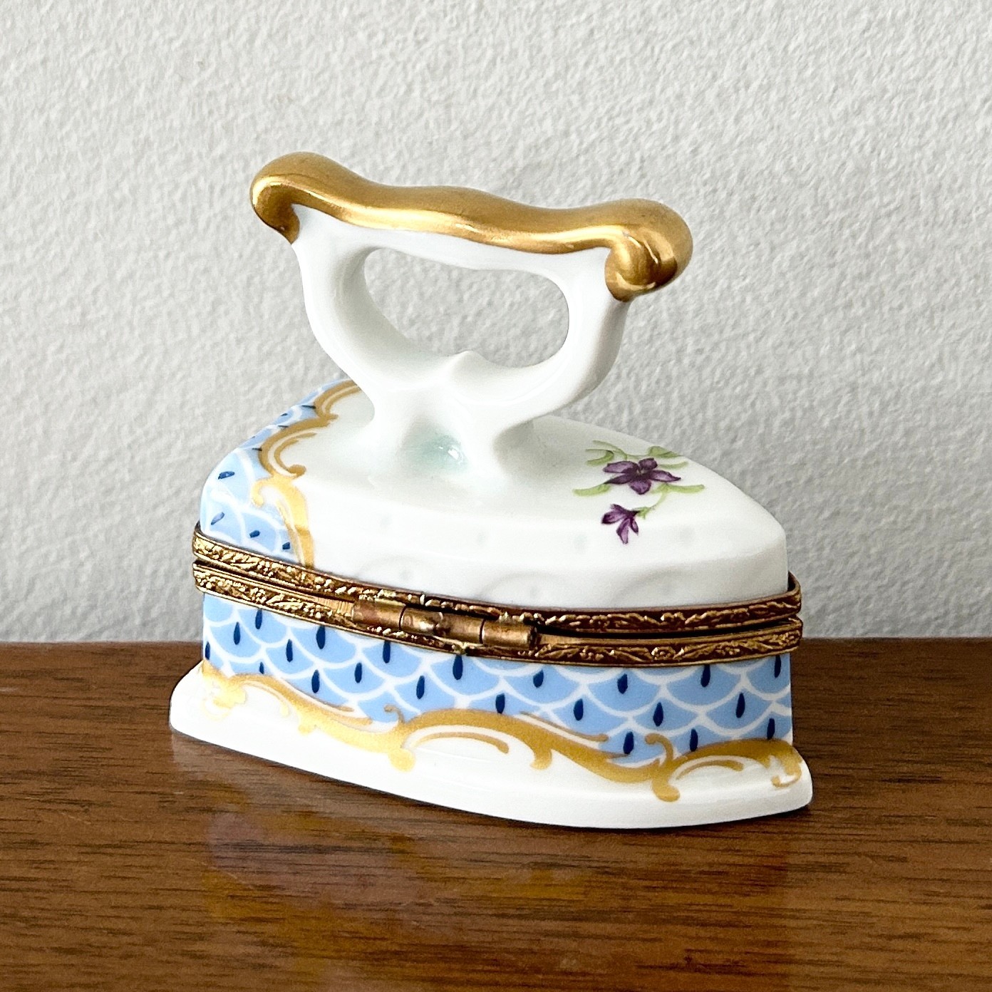 Vintage LIMOGES France Miniature Iron Trinket Box Signed Hinged Porcelain