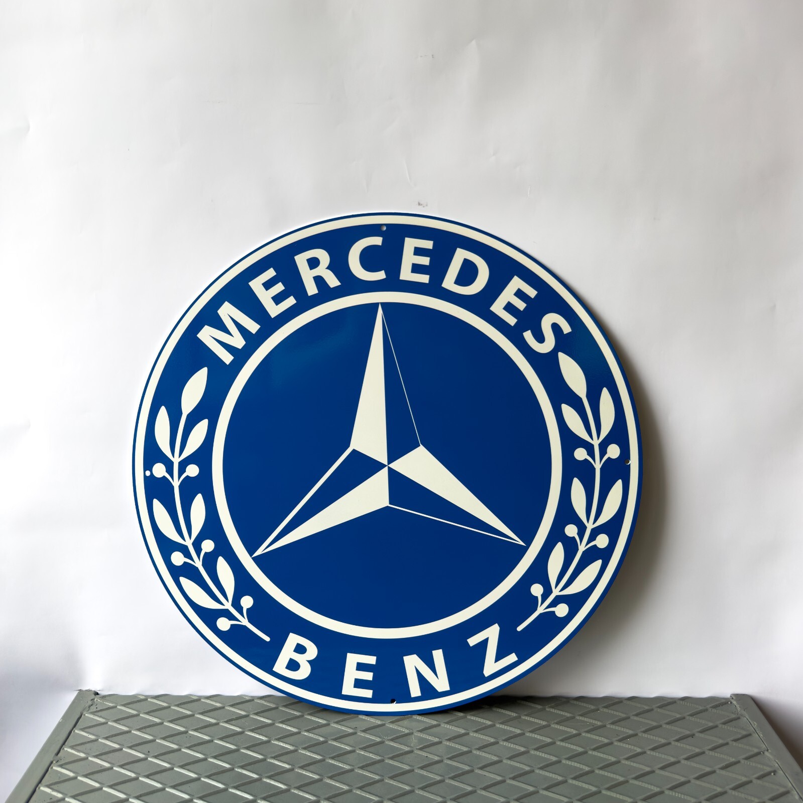 Vintage Mercedes-Benz Blue Laurel Logo Heavy Metal Sign  19.7