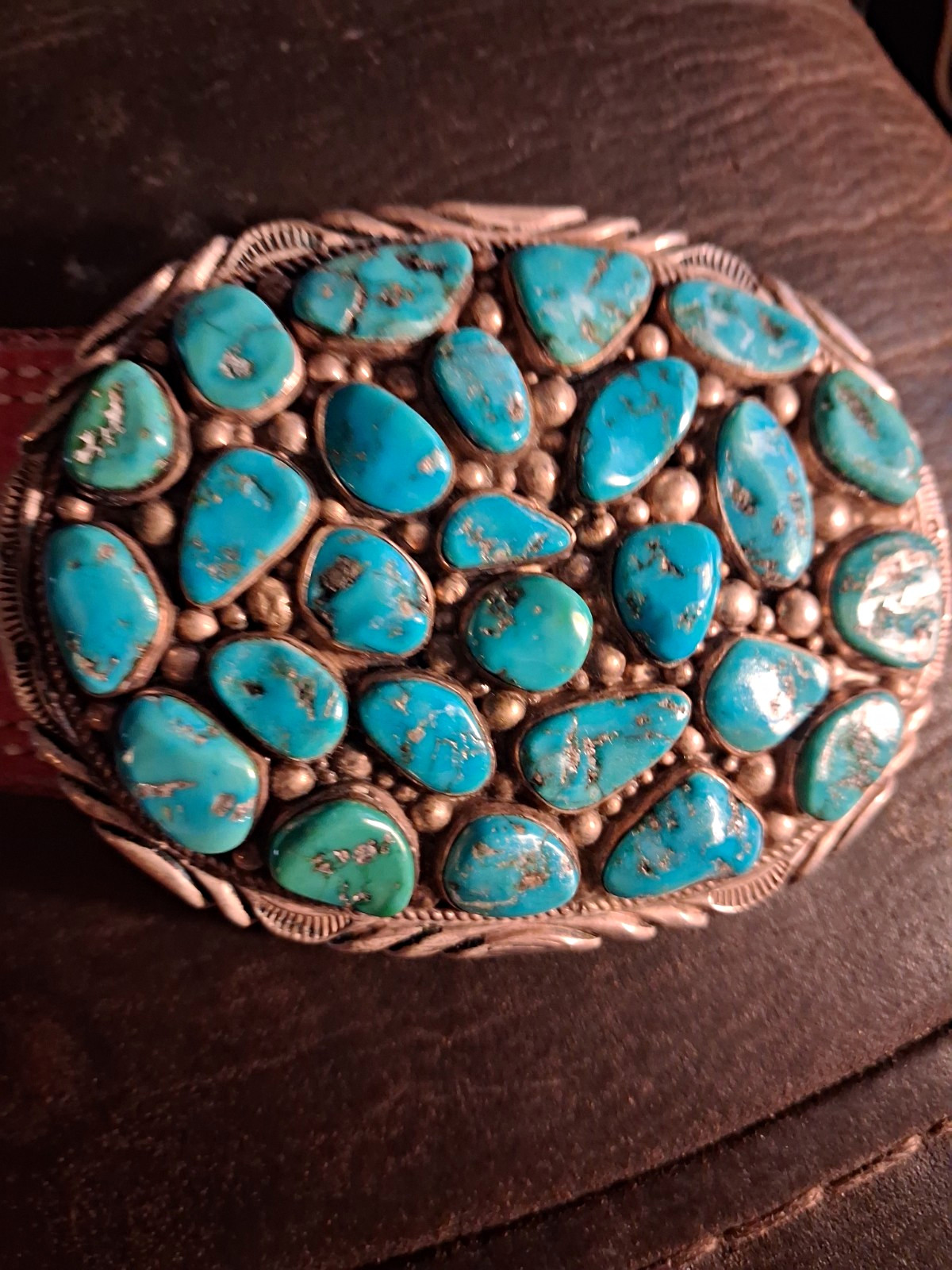 Timothy Lee Turquoise Stone Cluster Oval Western Americana Belt Buckle