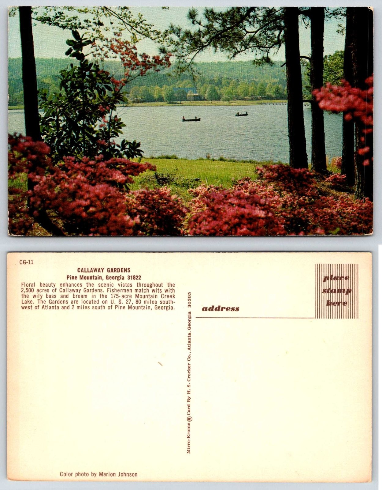 Callaway Gardens Pine Mountain Georgia Lake Fishermen Floral Postcard BA335