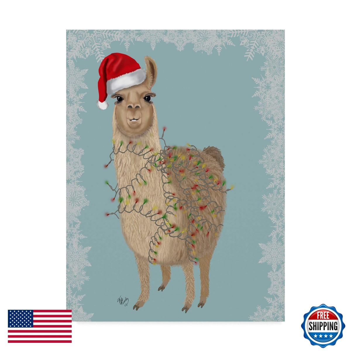 Trademark Fine Art Llama Christmas Lights 2 by Fab Funky 2, 35x47-Inch