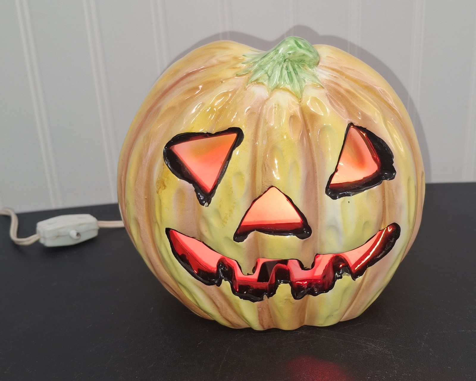 Vintage 1962 Relpo Japan Ceramic Halloween Pumpkin Planter #5367 Lights Up