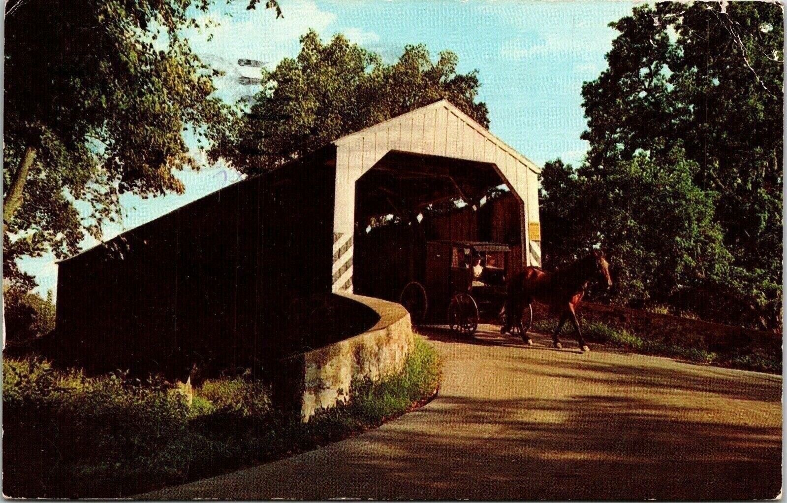 Heart Dutchland Frys Mill Bridge Horse Buggy Covered Postcard Cancel PM Dover DE