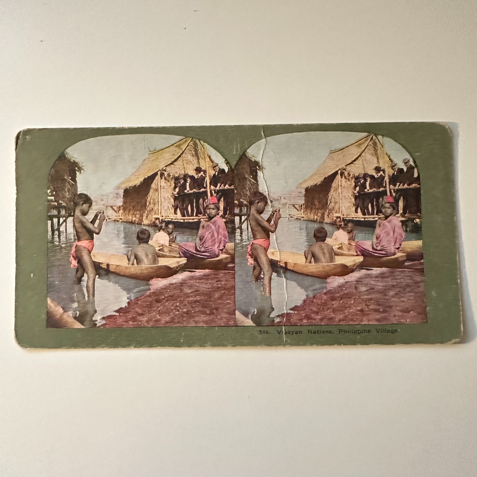 Visayan Natives in Philippine Village Antique Stereoview Card 5H6-4