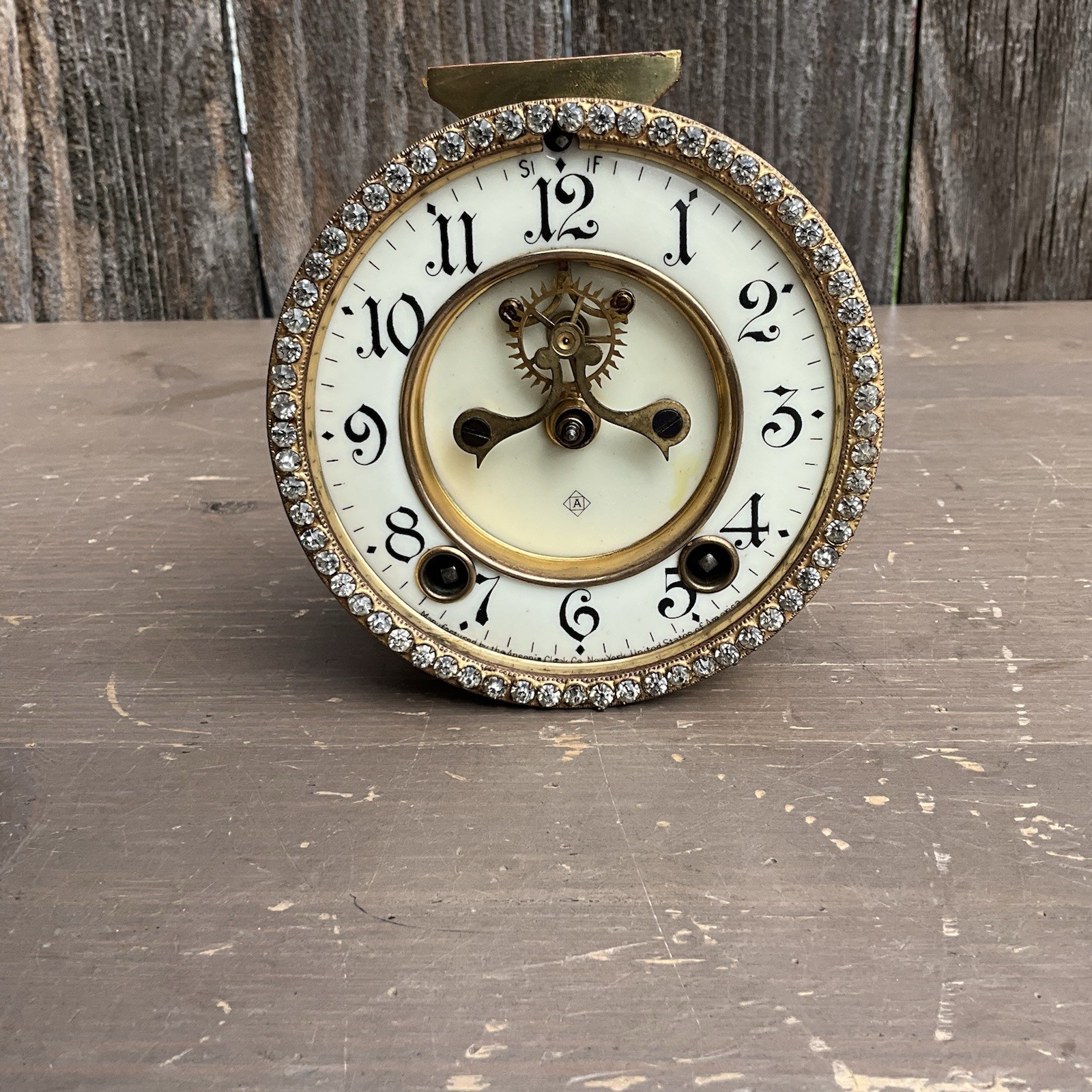 ansonia crystal regulator fancy diamond bezel movement , open escapement , runs ansonia crystal regulator fancy diamond bezel movement , open escapement , runs