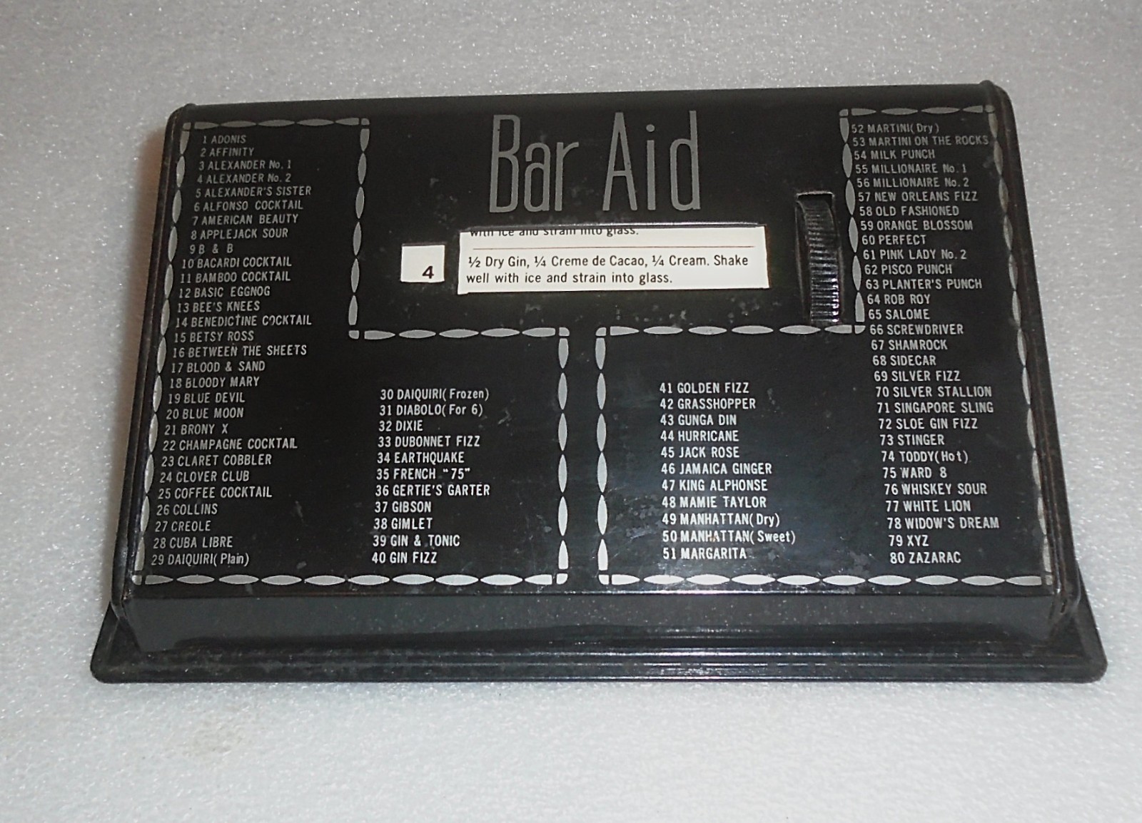 BAR AID 1950s Vintage Black Metal Cocktail Instruction Rolodex-80 Recipes. Works