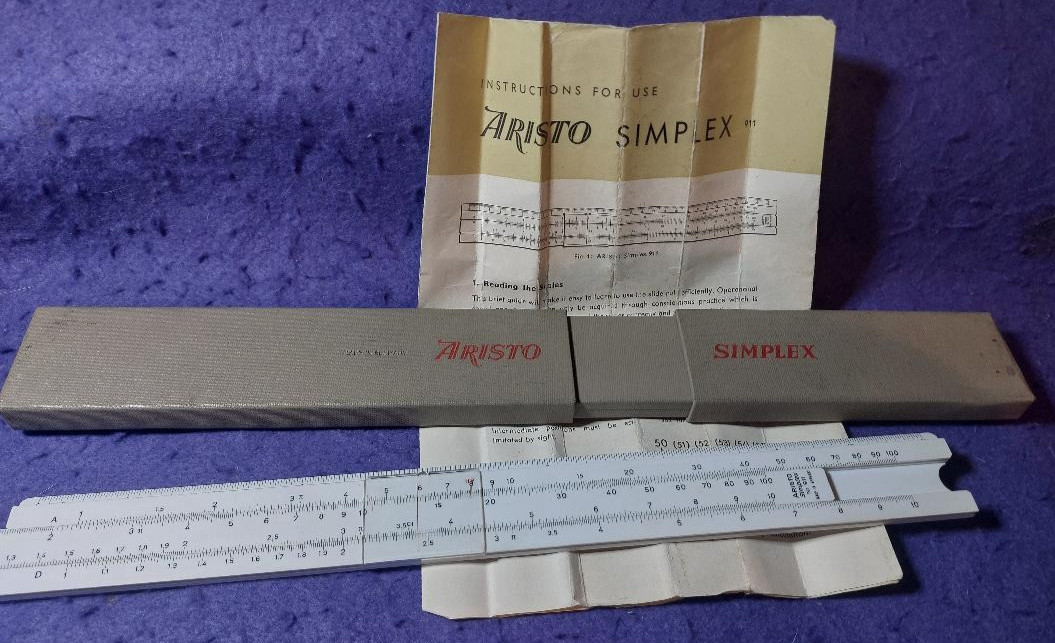 VINTAGE ARISTO SIMPLEX 12 INCH SLIDE RULE IN CASE WITH INSTRUCTIONS
