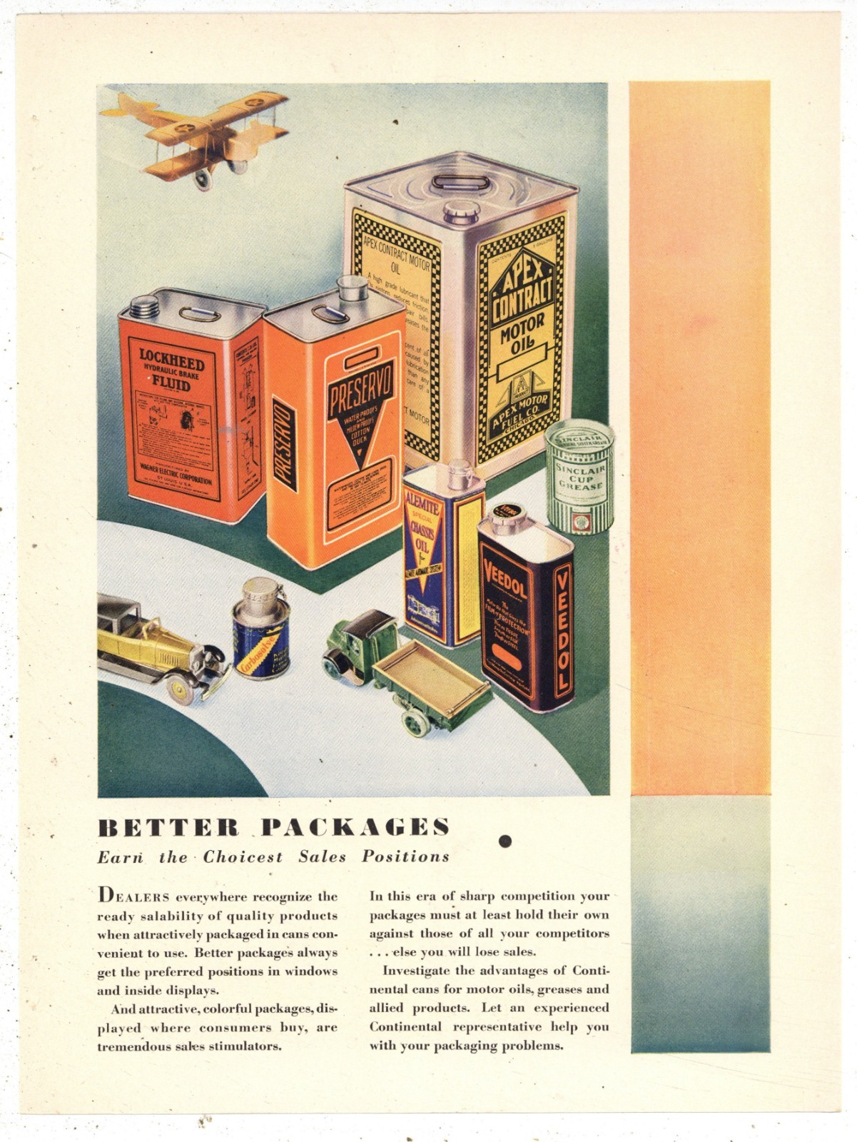 1931 Continental Can Co. of Chicago Ad: F&B of PG - Oil Cans Featured, Veedol ++