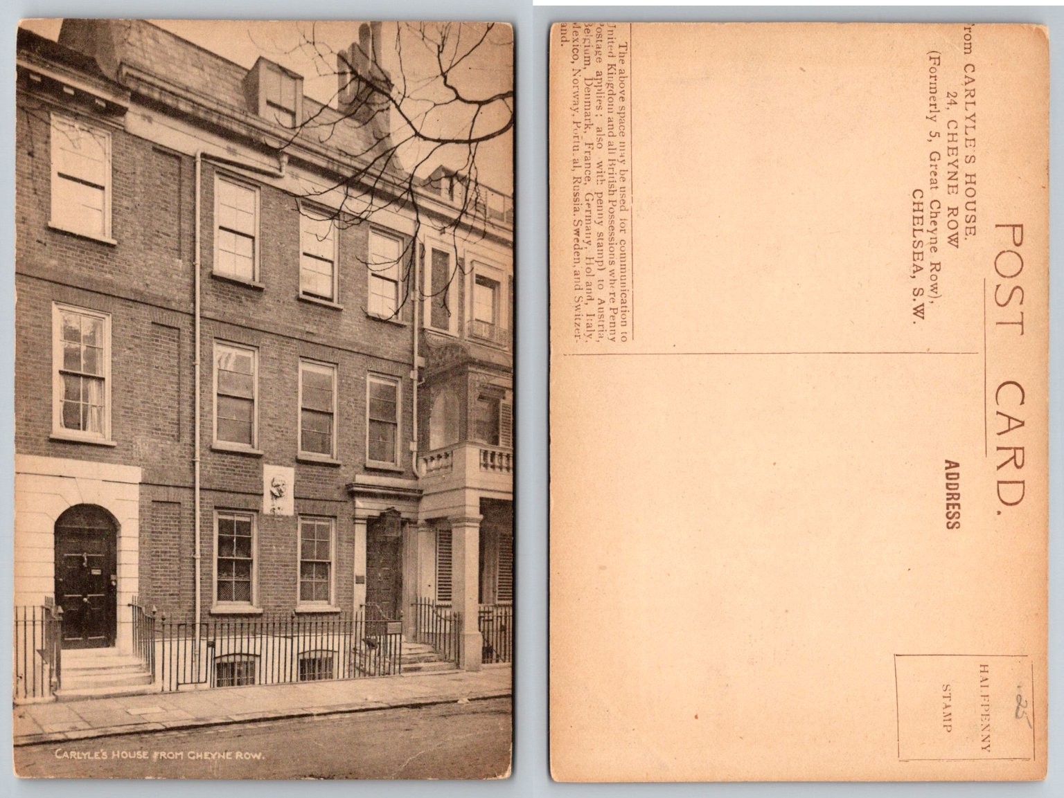 Carlyle\'s House Cheyne Row Chelsea London UK Early 1900s Vintage Postcard