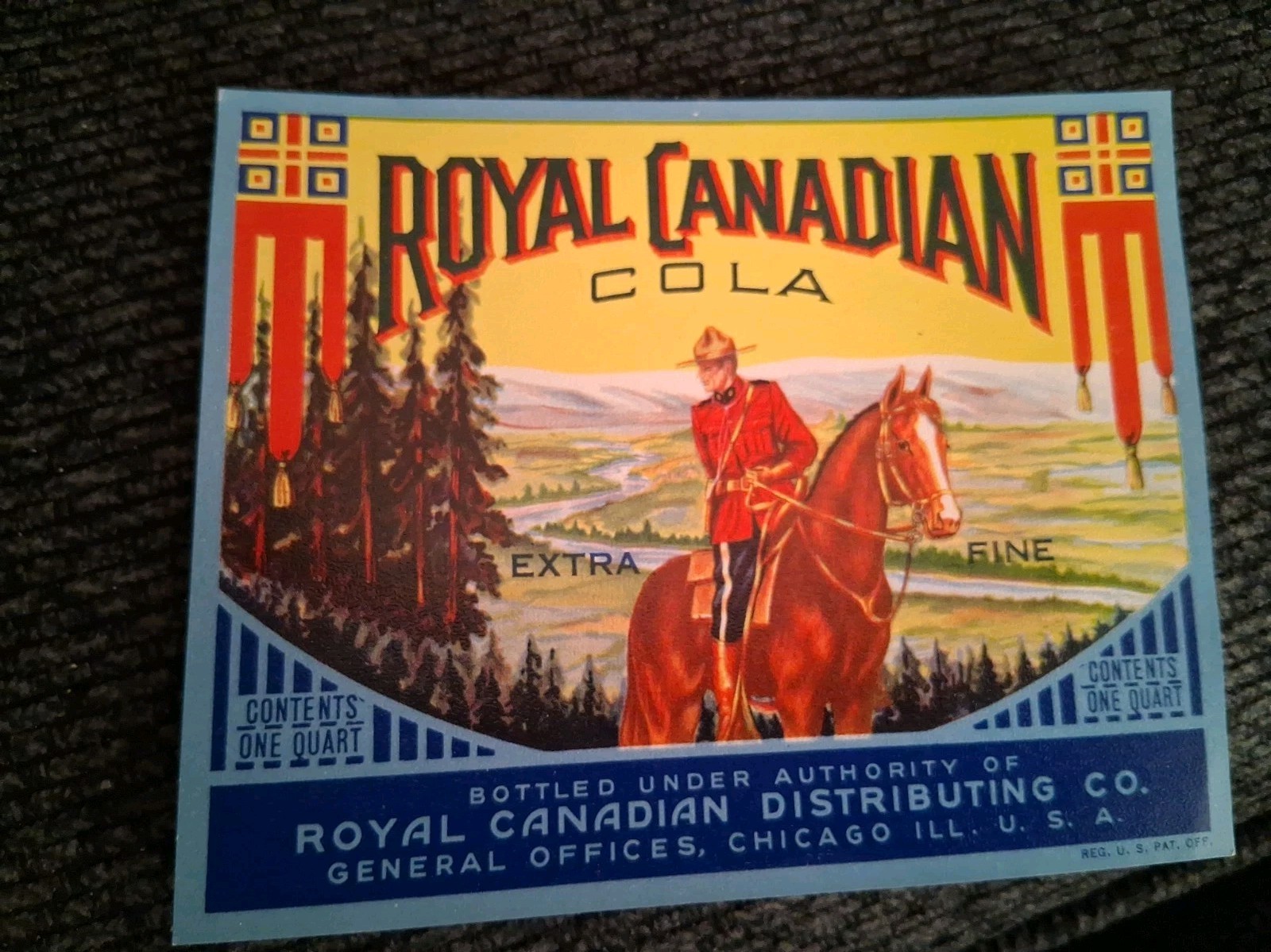Royal Canadian Cola Label RCMP Royal Canadian Distributing Co CHICAGO ILLINOIS 