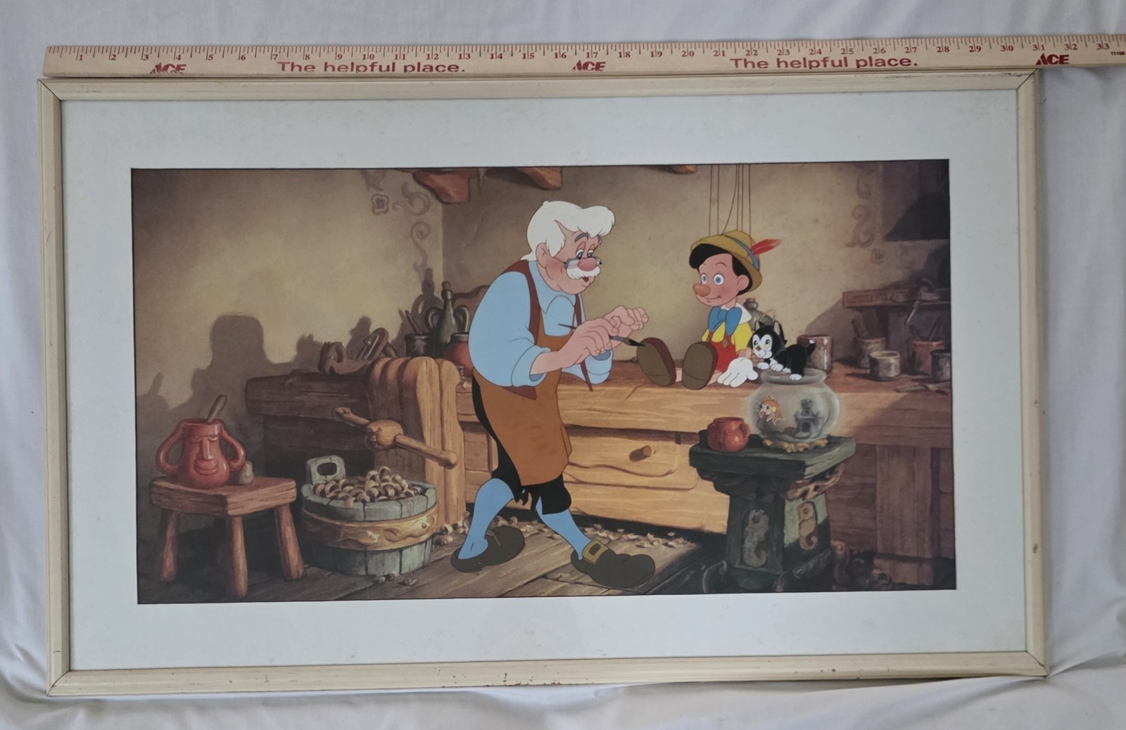 LARGE Walt Disney Pinocchio Geppetto Figaro Cleo Matted Framed Print 31\