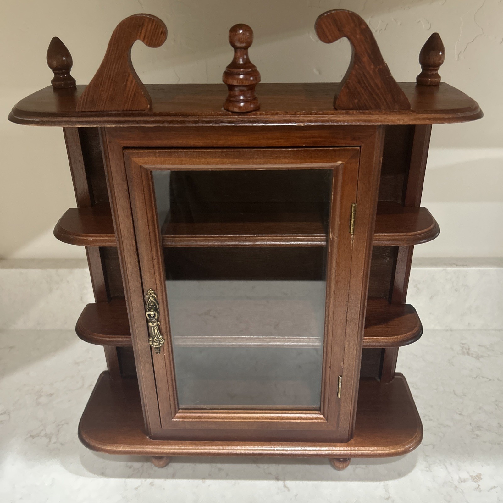 Vintage wall or table top wood curio cabinet with glass door display case