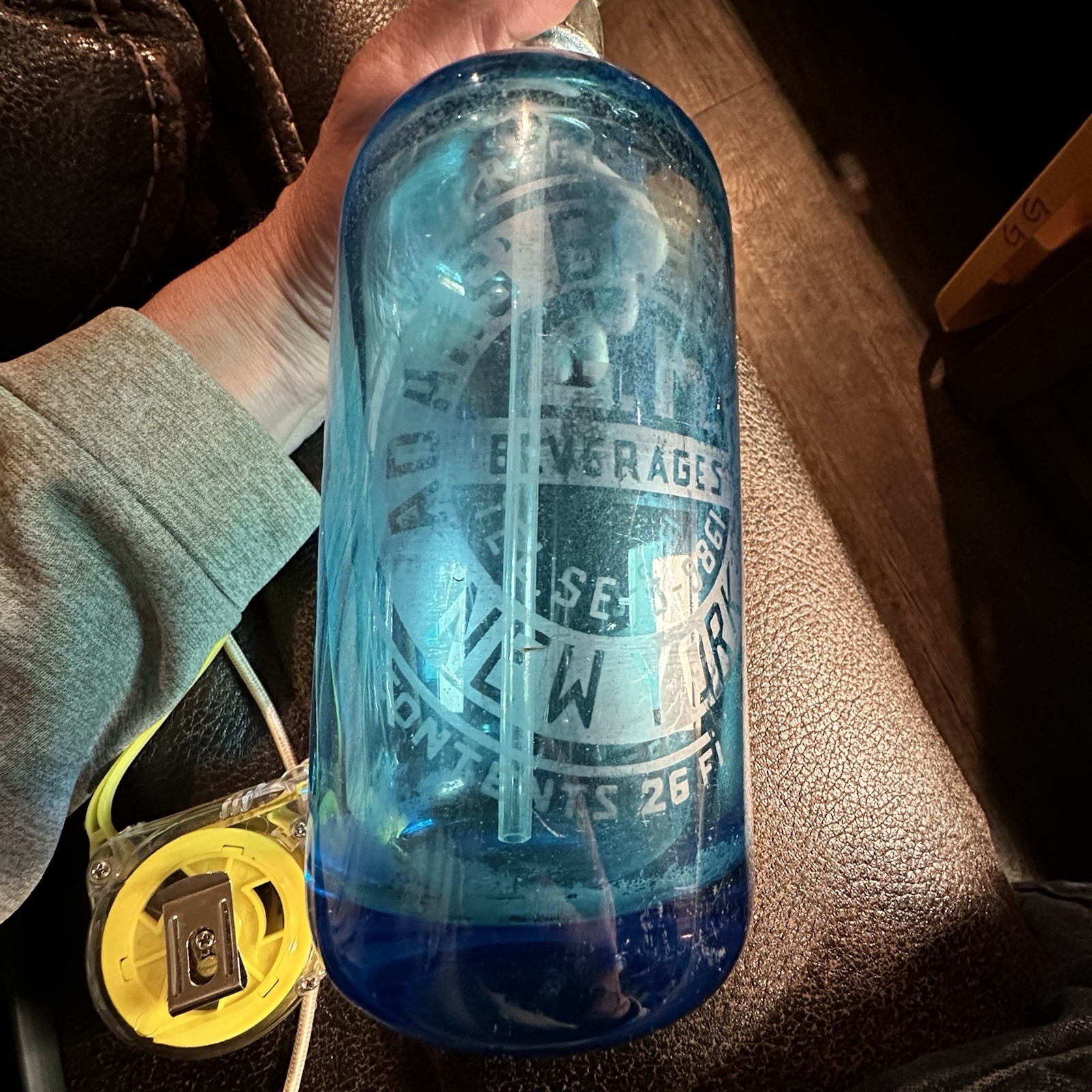 Great Vintage Adam’s Beer Dist. Blue  Glass Seltzer Water Bottle NY 26 Oz