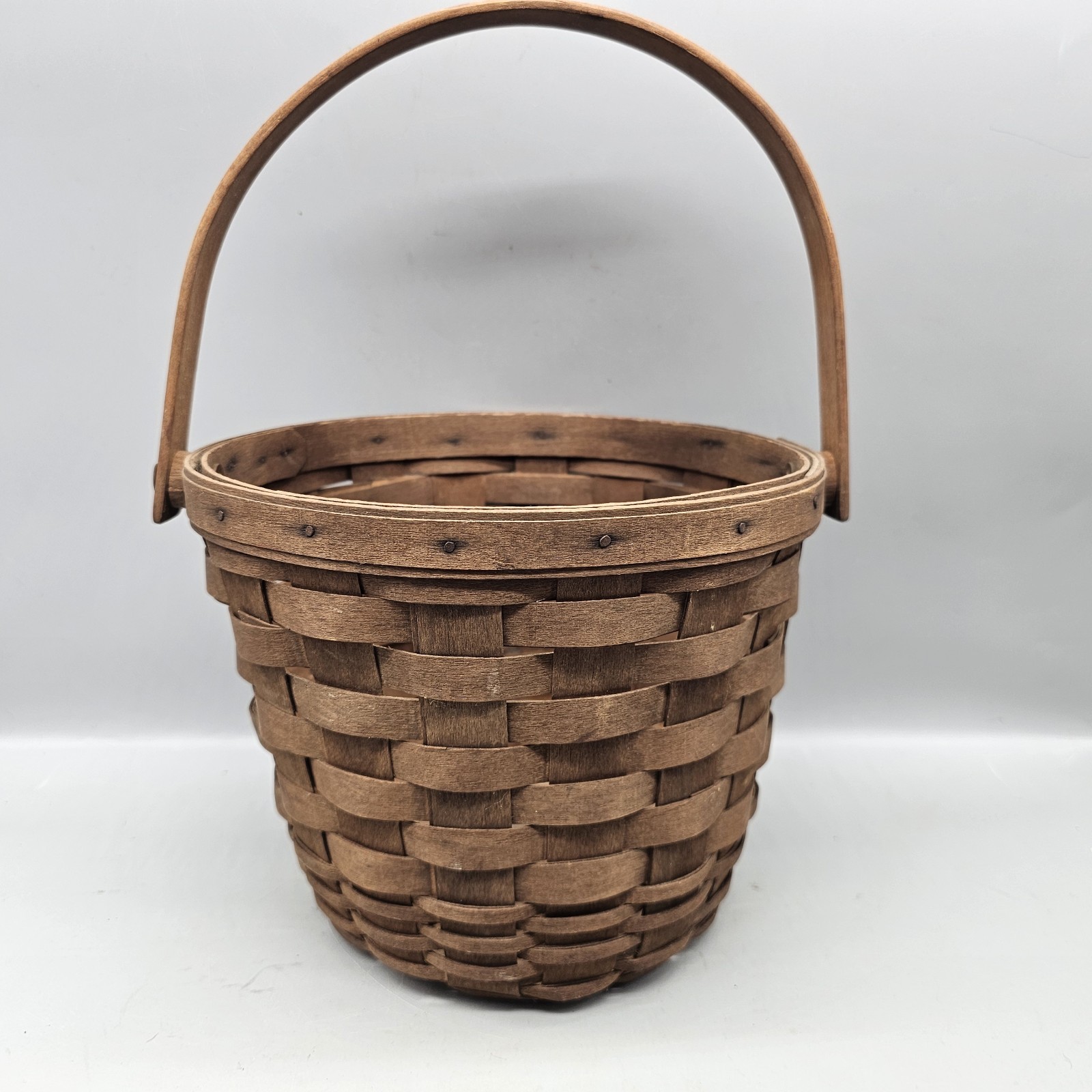 Vintage 1989 Longaberger Medium Fruit Basket, Inverted Base & Swinging Decor Vintage 1989 Longaberger Medium Fruit Basket, Inverted Base & Swinging Decor