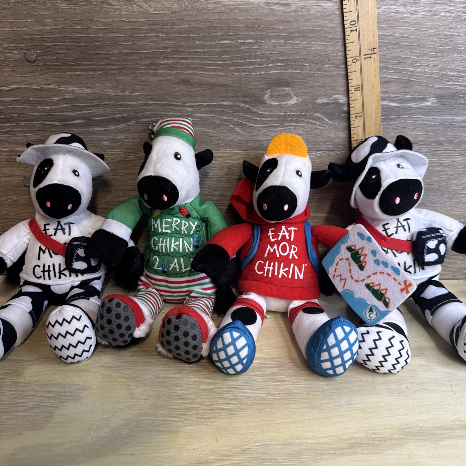 Chick-Fil-A 4 Collectible Cow Plush Lot Tourist Christmas Hiking EUC