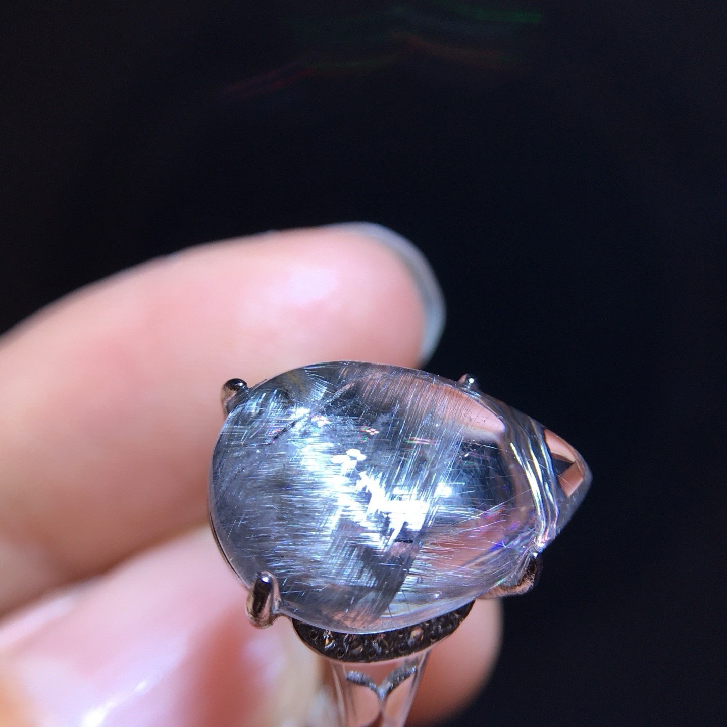 Natural Black Silver Titanium Ring