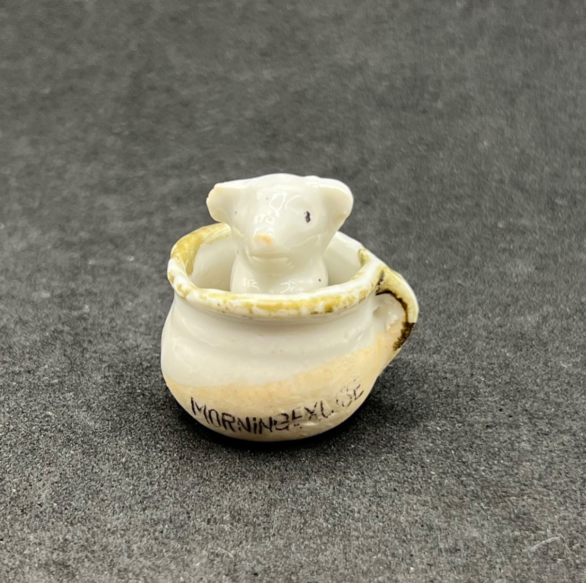Vintage Japan Porcelain Fairing Pig Chamber Pot Figurine Morning Exercise