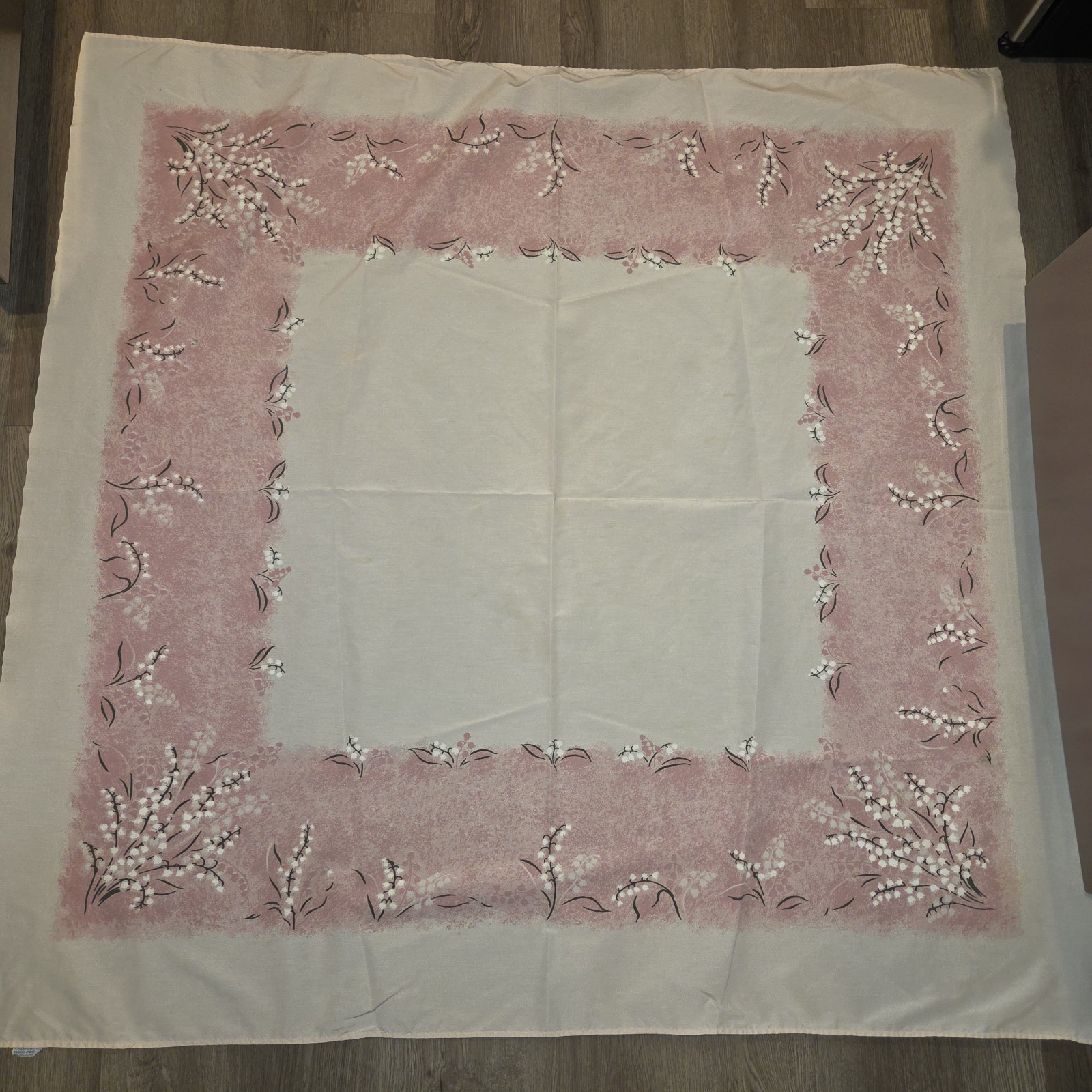 Vintage Vat Dyed California Hand Prints Tablecloth w/ Pink Valley blossom Design