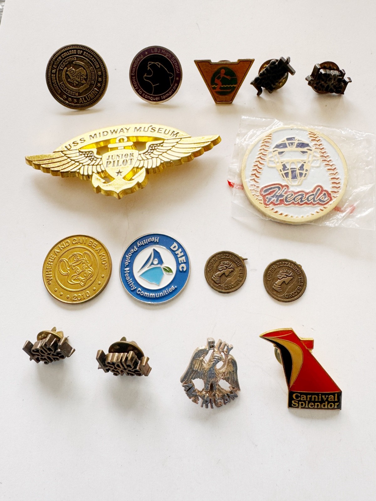 15 Pc Vintage Collectible Lapel Pin Lot Military Ship School Religion America⁠