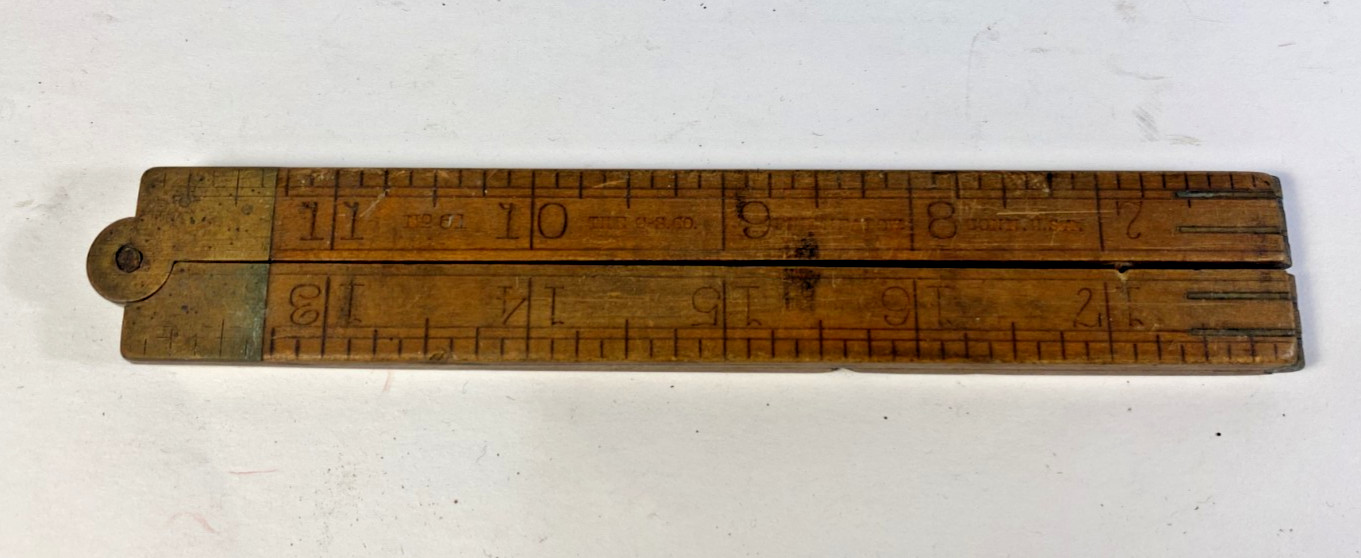 Antique 24 Inch Folding Carpenter's Ruler Wood/Brass Vintage Woodwork