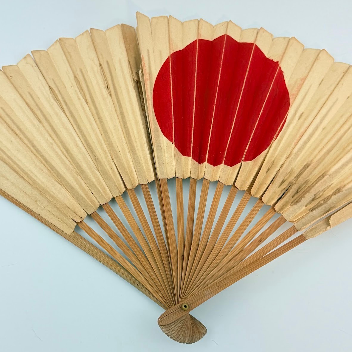 Vintage Japanese Folding Hand Fan Red Sun Bamboo Paper Japan Military Souvenir