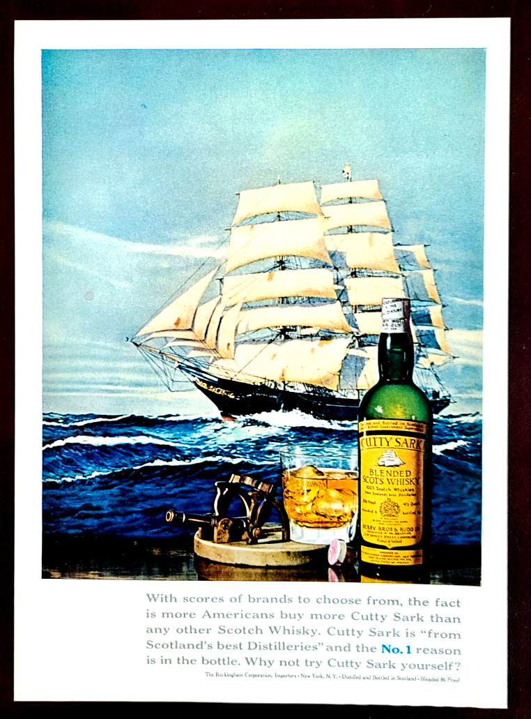Cutty Sark Scotch Whisky Original 1965 Vintage Print Ad