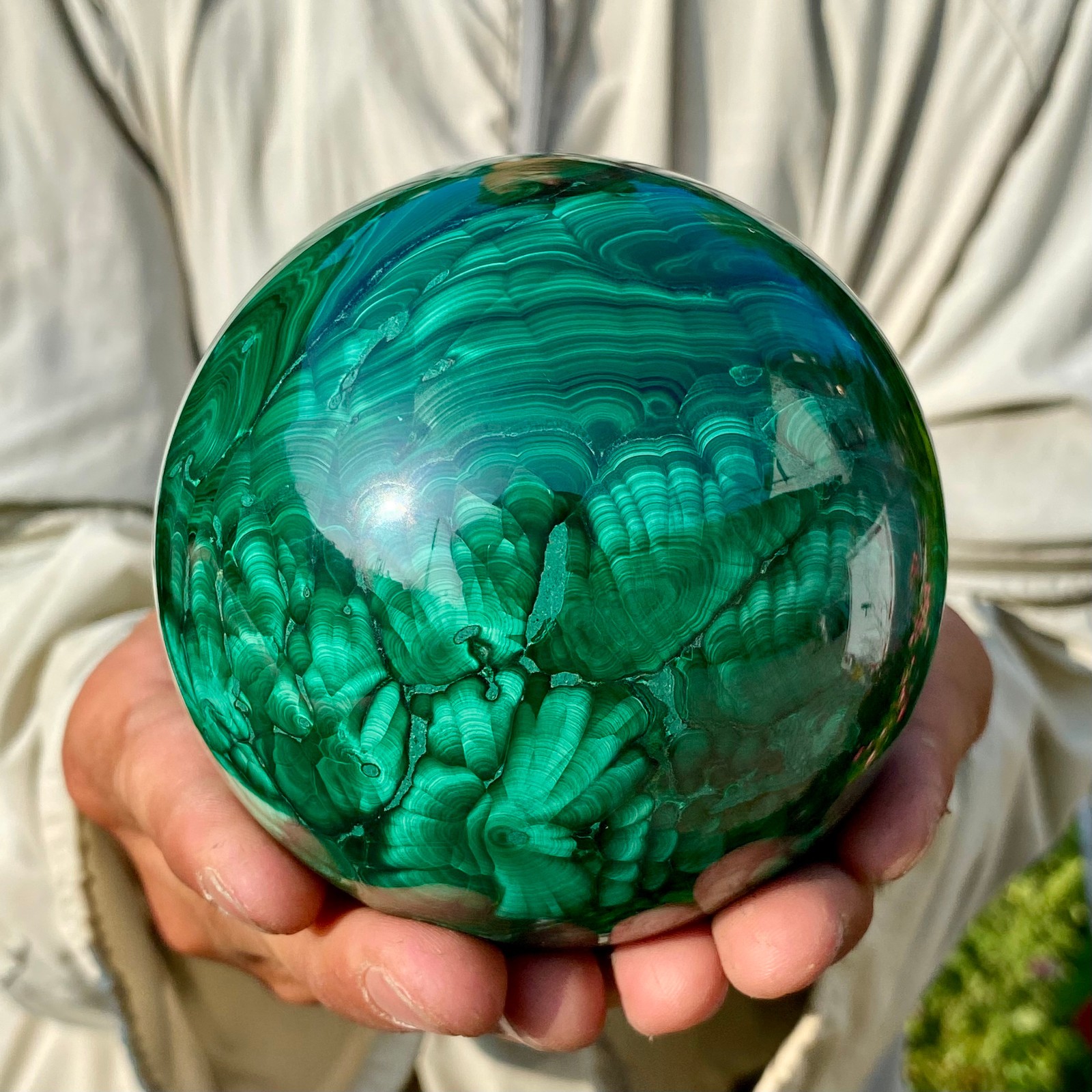 3.59LB Rare Natural Malachite quartz hand Carved sphere Crystal Healing Gem ball