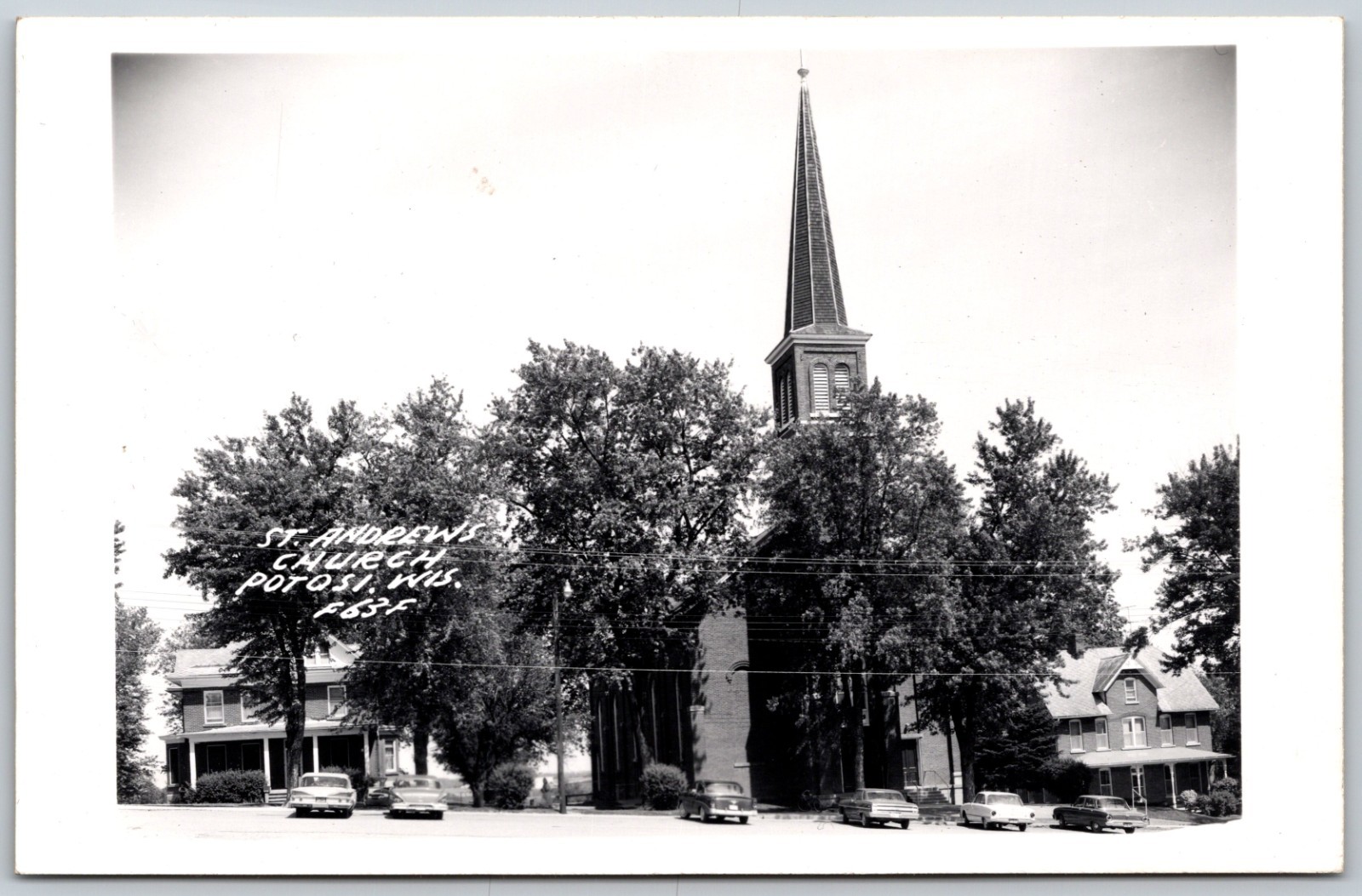 RPPC 1973 St Andrews Church Potosi Wisconsin Classic Cars VINTAGE Postcard 9086