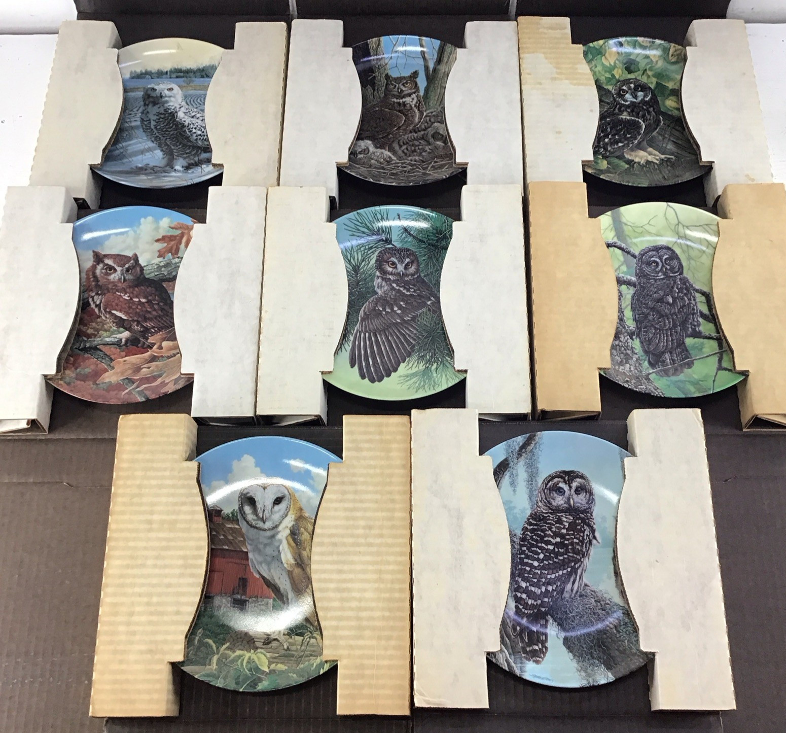 Set Of 8 Vintage Edwin M. Knowles Painted Owl China Plates 8.5 Set Of 8 Vintage Edwin M. Knowles Painted Owl China Plates 8.5
