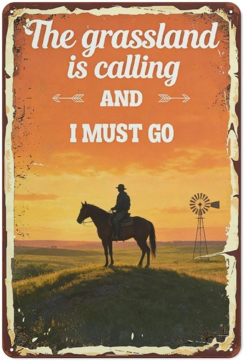 Grassland is Calling Vintage Cowboy Horse Tin Metal Signs Home Décor 8x12