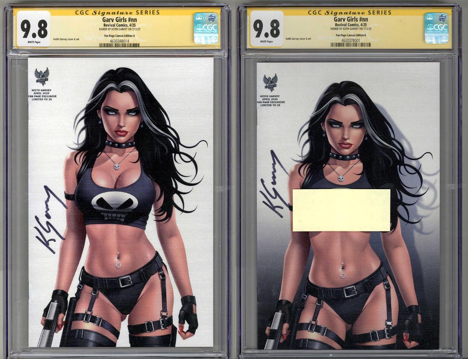 GARV GIRLS SET CGC 9.8 SS SIGNED KEITH GARVEY LARA CROFT FAN CANVAS EDITION A/B