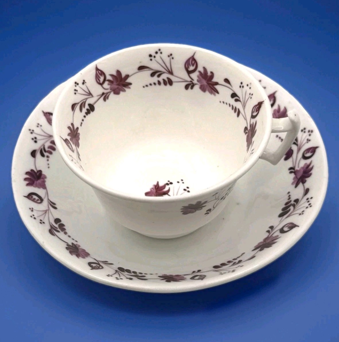 Antique Minton Early 19th Century Tea Cup & Saucer Pattern No. 5 Purple Floral