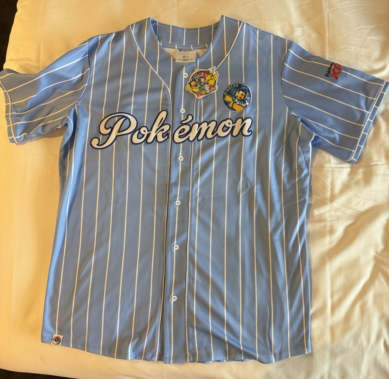 2026 Pokemon World Championships Blue Pin Striped Baseball Jersey - Adult XL