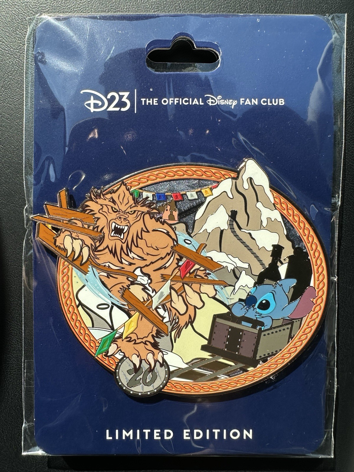 Disney Parks D23 Stitch Yeti 20th Anniversary Expedition Everest LE Jumbo Pin